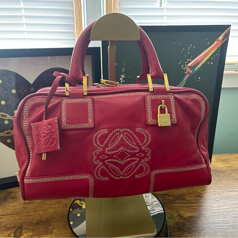 Loewe Amazona Pink Satchel with Gold Accents